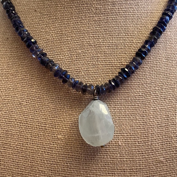 Beautiful Iolite and quartz 925 silver necklace - Picture 4 of 11